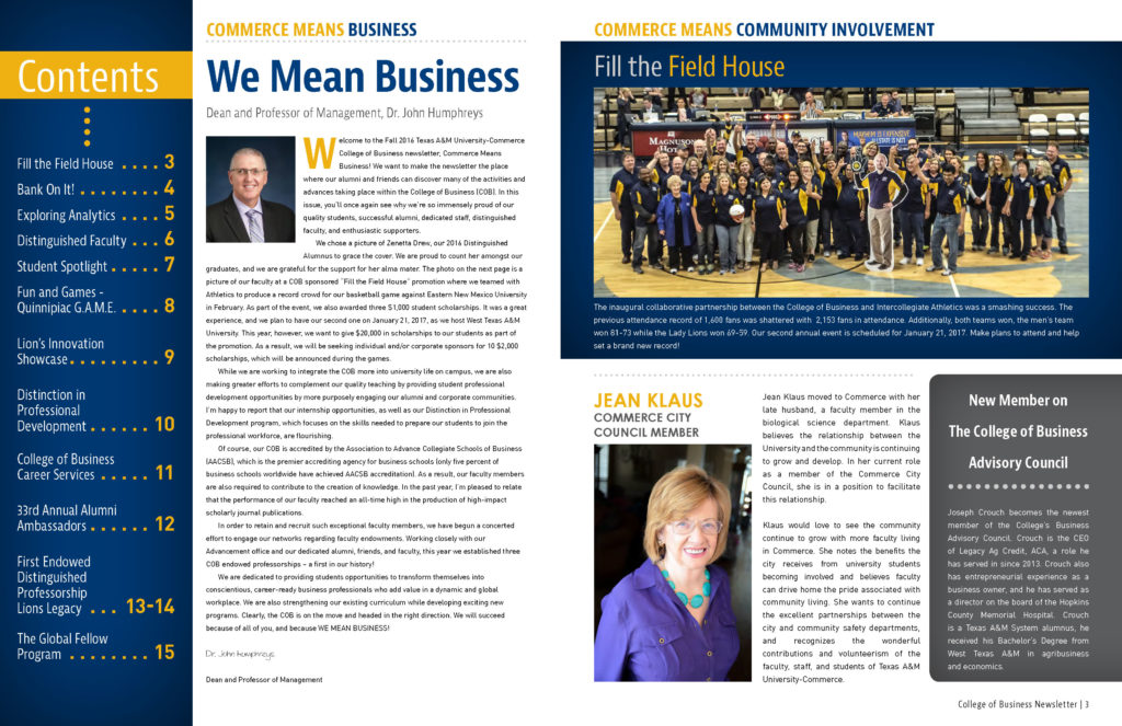 College of Business Newsletter - Print Design by Luminous Productions