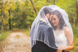 Bride and Groom under veil